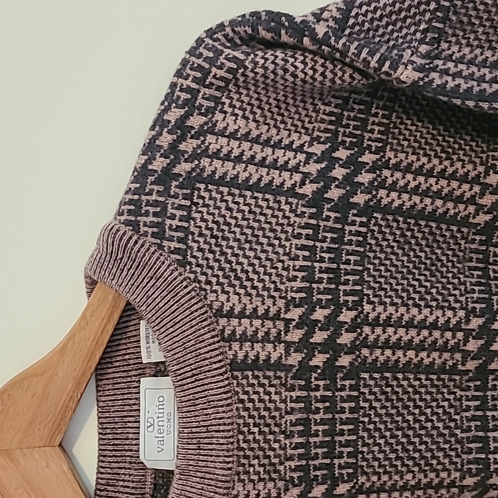 Valentino Uomo Pink and Black Houndstooth Check Sweater